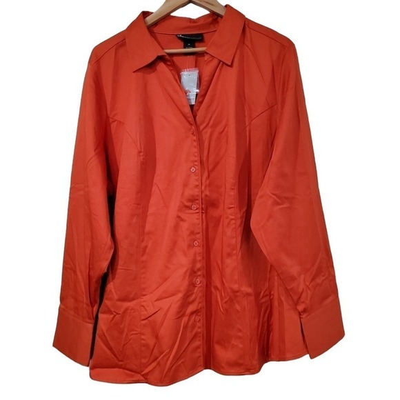 Lane Bryant Blouse Women Size 26 Orange Button Up Career Collar Long Sleeve - Picture 1 of 9